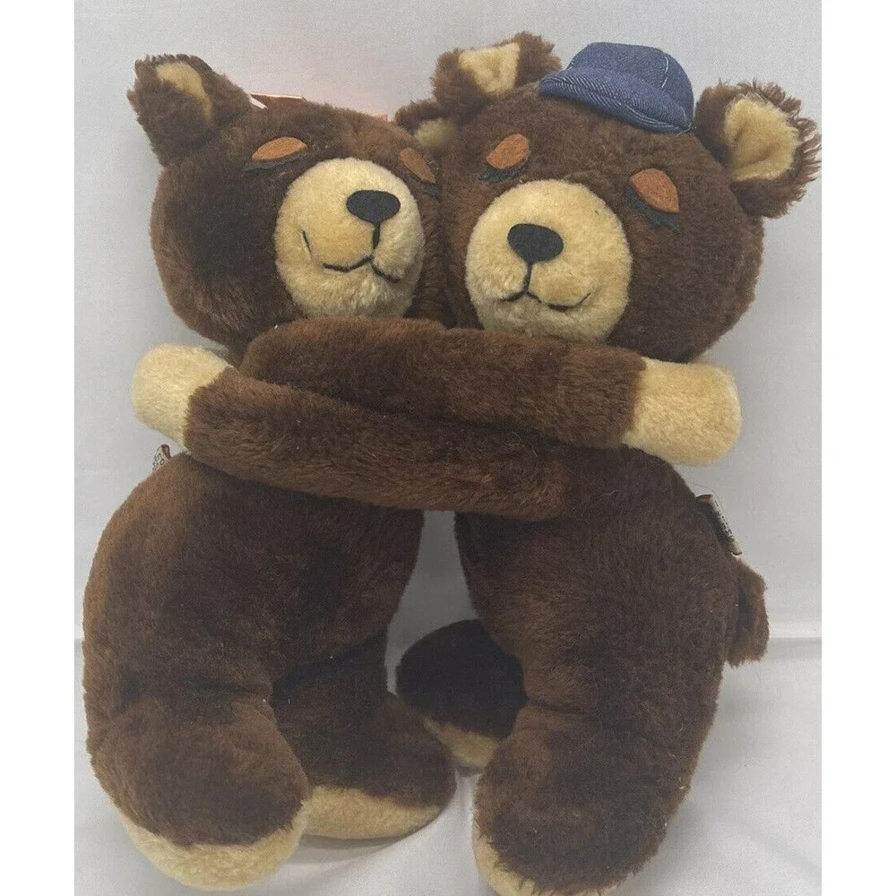 VINTAGE R DAKIN HUGGING TEDDY BEARS PLUSH 10” 1977 STUFFED ANIMAL TOY